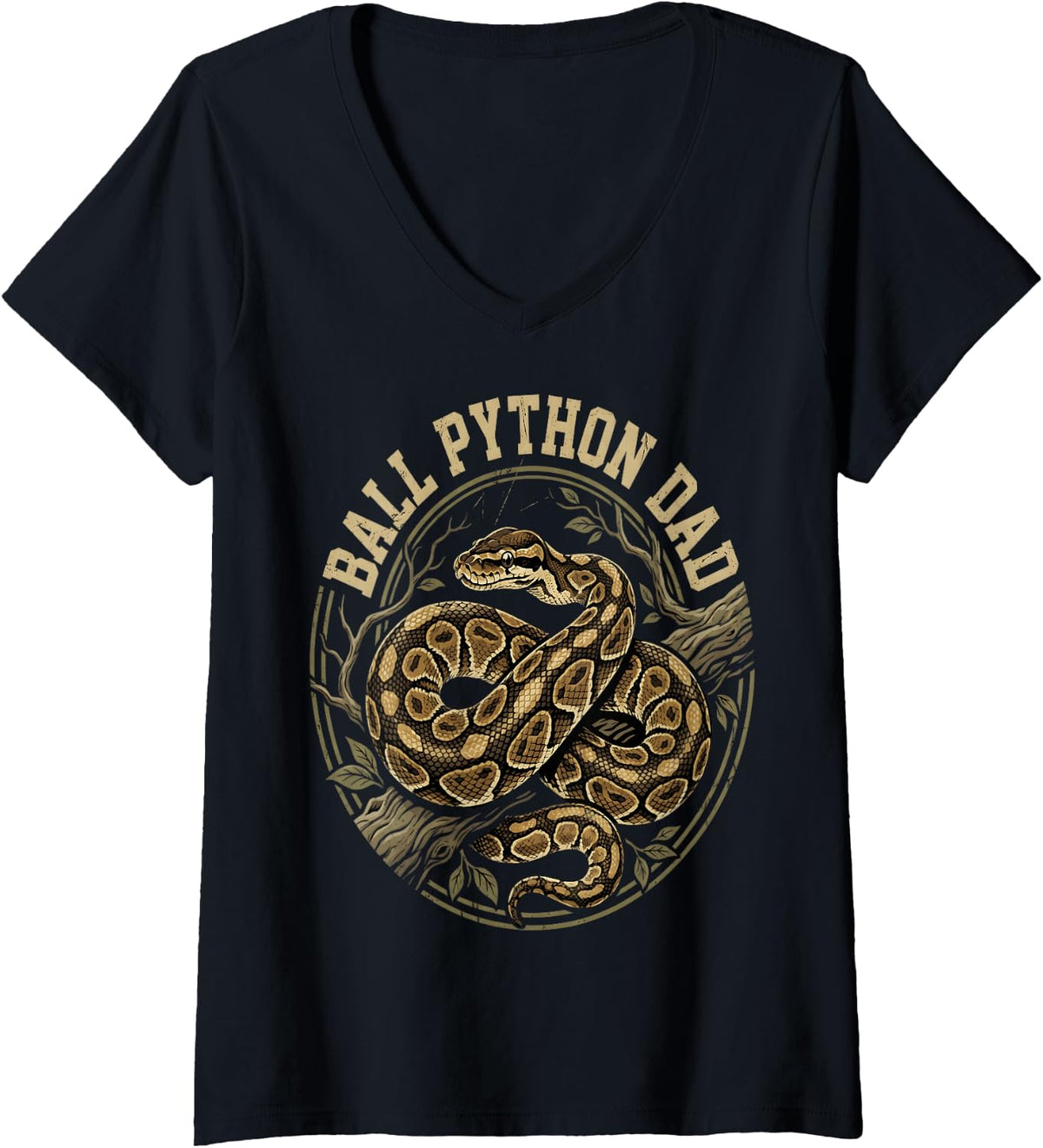 Women's Ball Python Dad Vintage Snake Reptile Owner V-Neck T-Shirt - Black