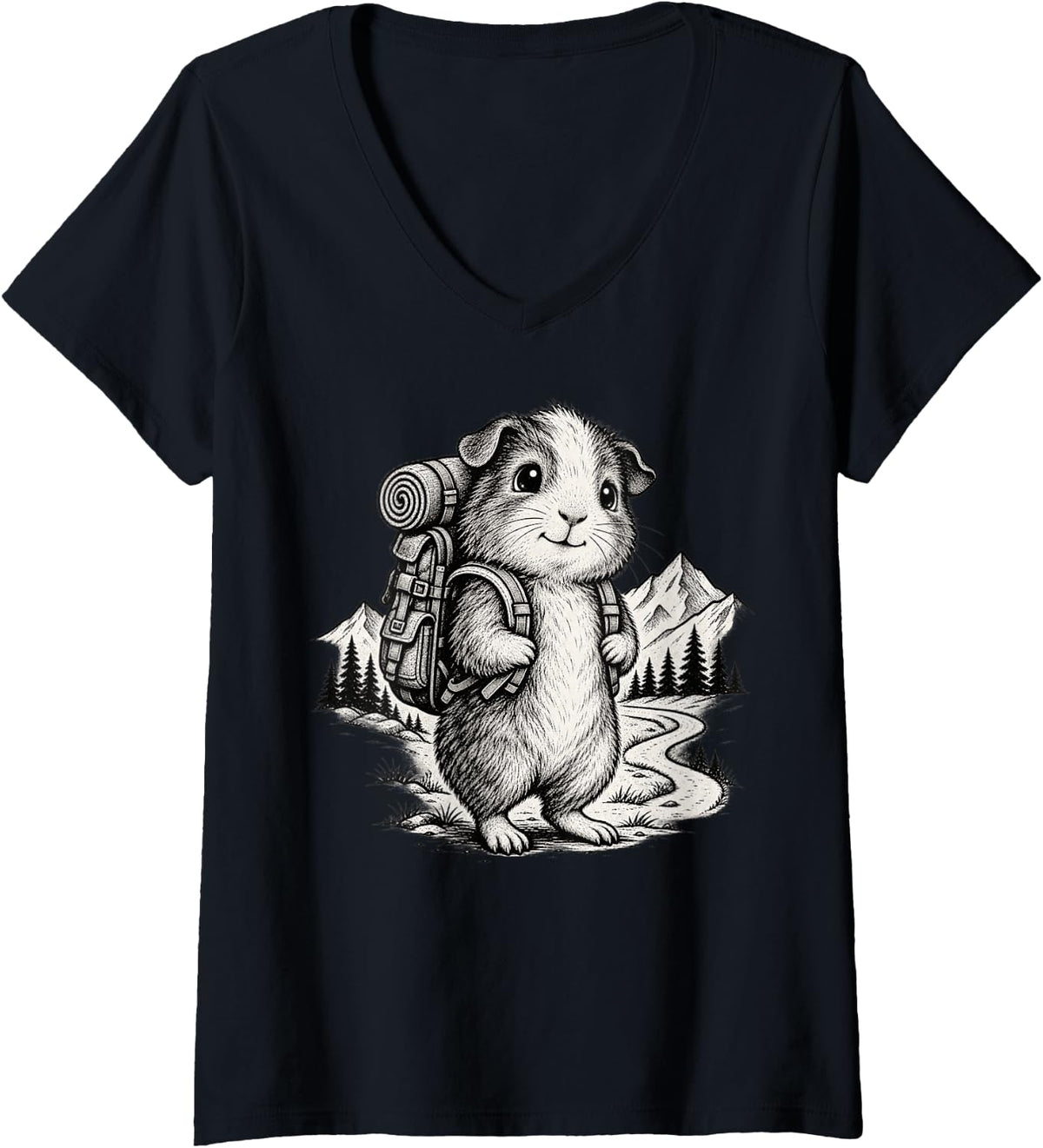 Women's Hiking Lover Humor Outdoor Backpacking Trail Guinea Pig Hike V-Neck T-Shirt - Black