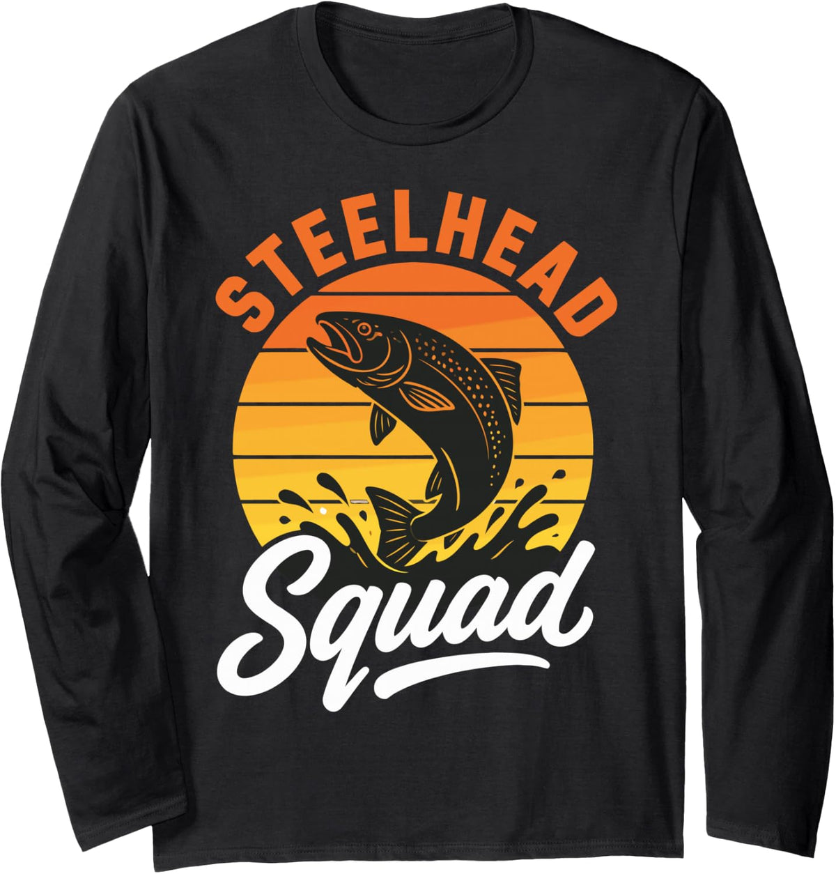 Steelhead Angler River Fishing Crew Long Sleeve T-Shirt - Adult Unisex Black