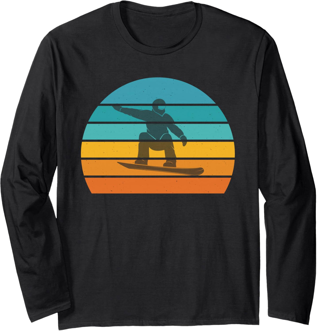 Retro Snowboarder Sunset Winter Sports Rider Long Sleeve T-Shirt - Adult Unisex Black