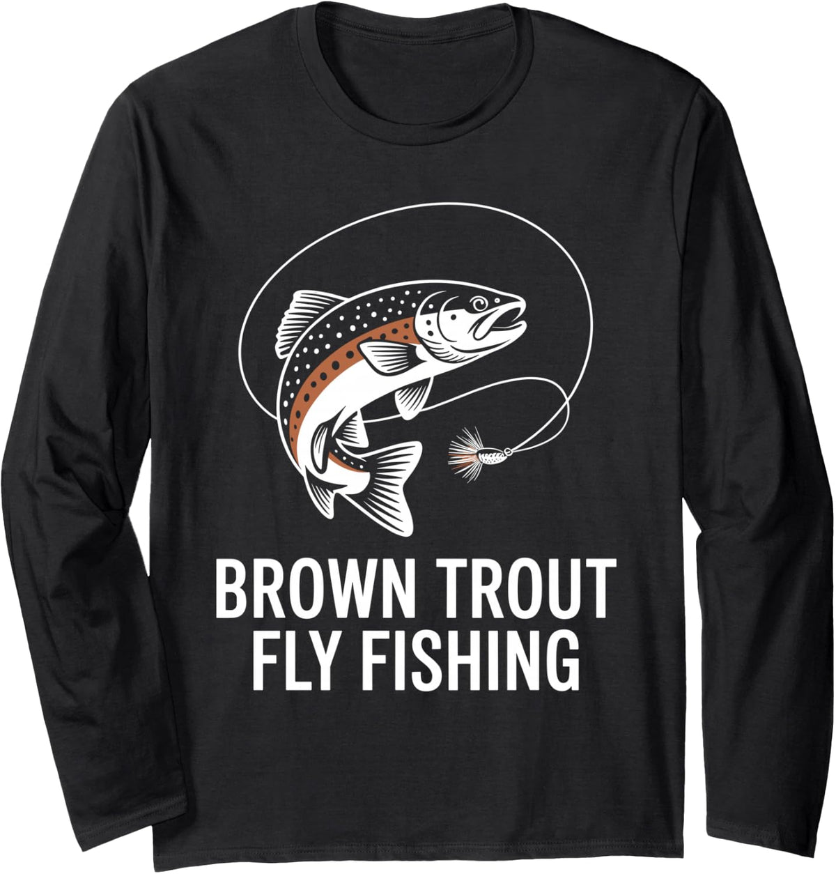 Vintage Brown Trout Fly Fishing Angler Freshwater River Outd Long Sleeve T-Shirt - Adult Unisex Black