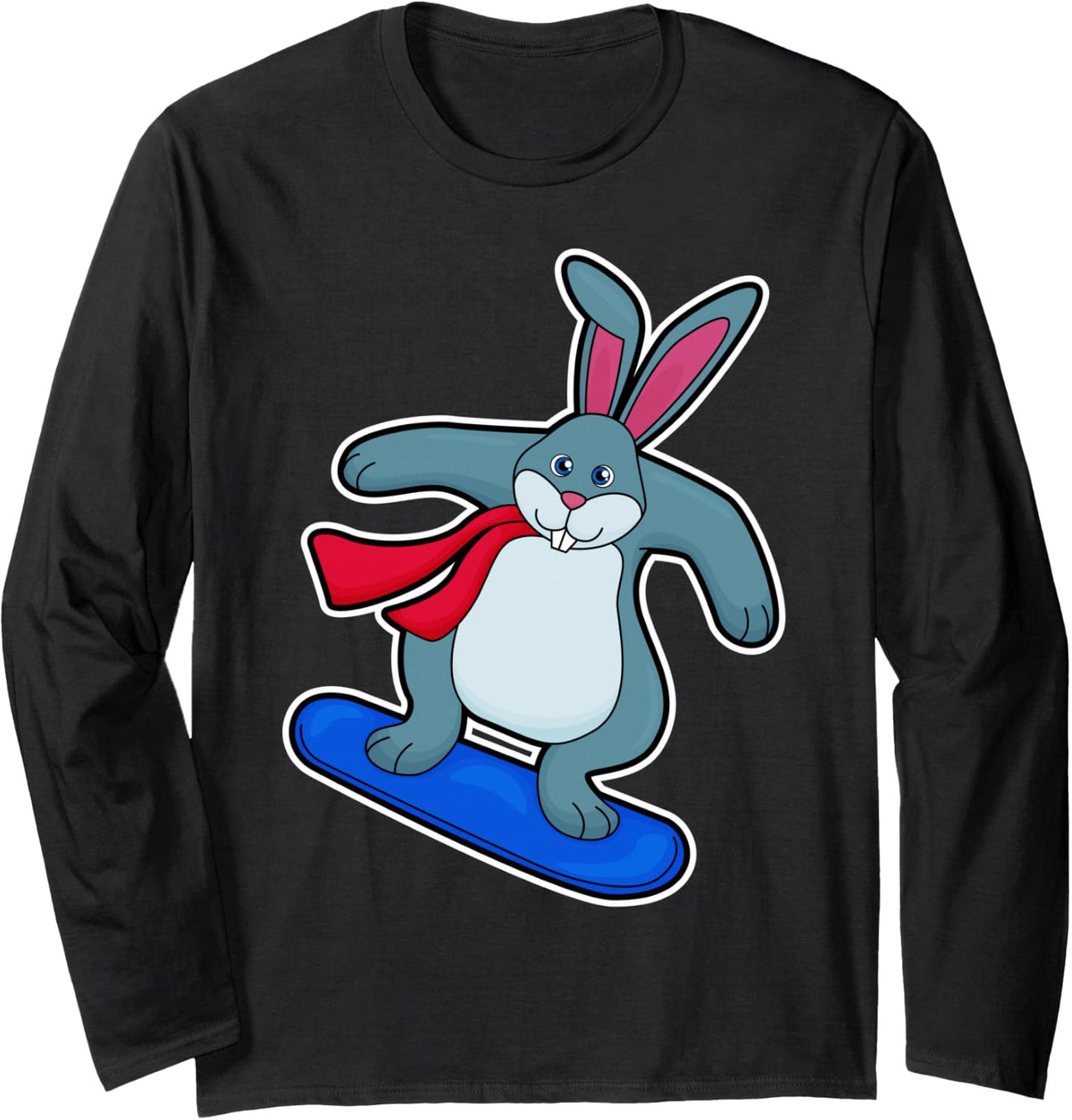 Rabbit Snowboarder Snowboard Winter Sports Long Sleeve T-Shirt - Adult Unisex Black