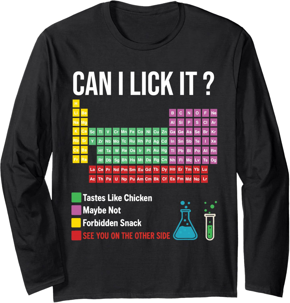 Can I Lick It Periodic Table Chart Science Teacher Cool Meme Long Sleeve T-Shirt - Adult Unisex Black