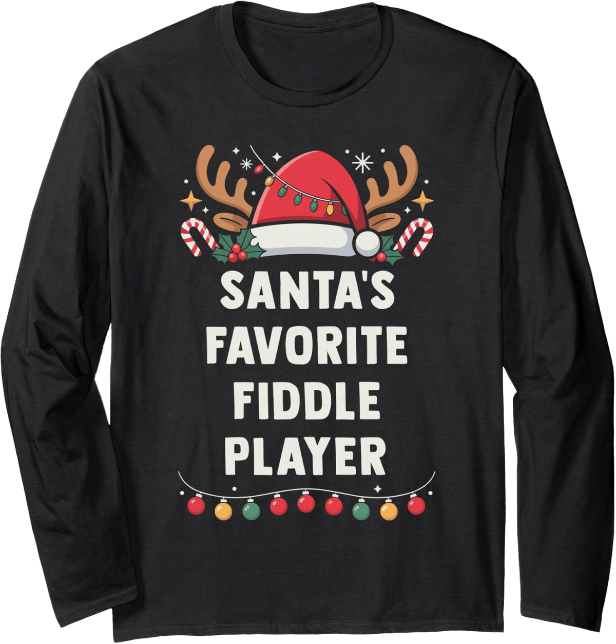 Santa's Favorite Fiddle Player Christmas Concert Band Squad Long Sleeve T-Shirt - Adult Unisex Black