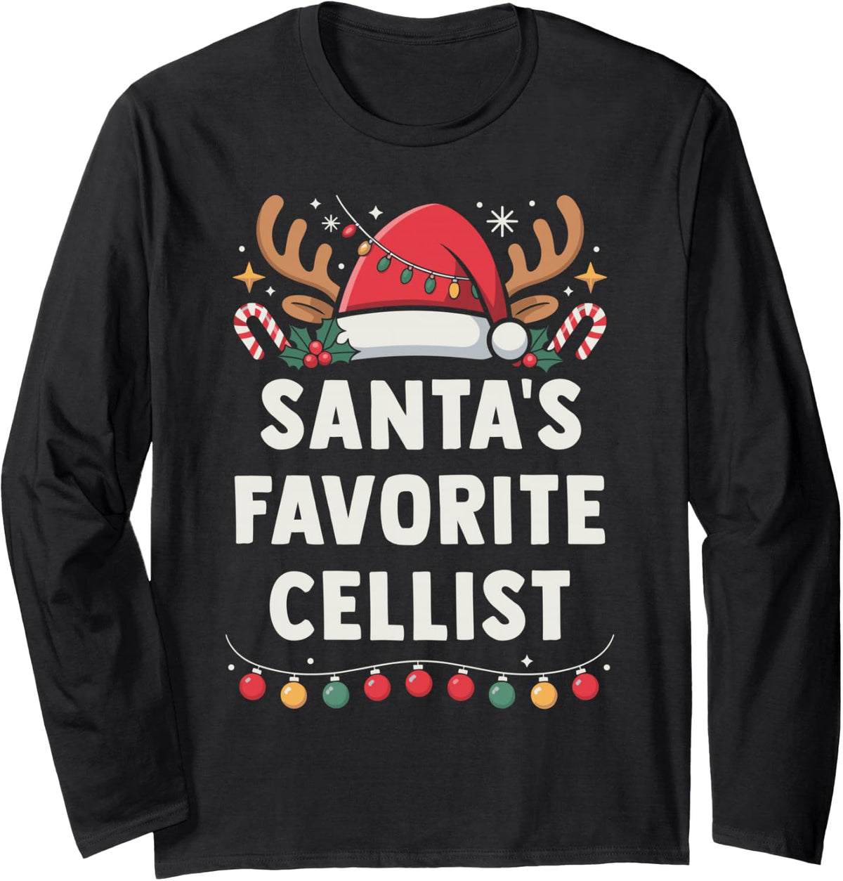 Christmas Concert Santa's Favorite Cellist Holiday Recital Long Sleeve T-Shirt - Adult Unisex Black