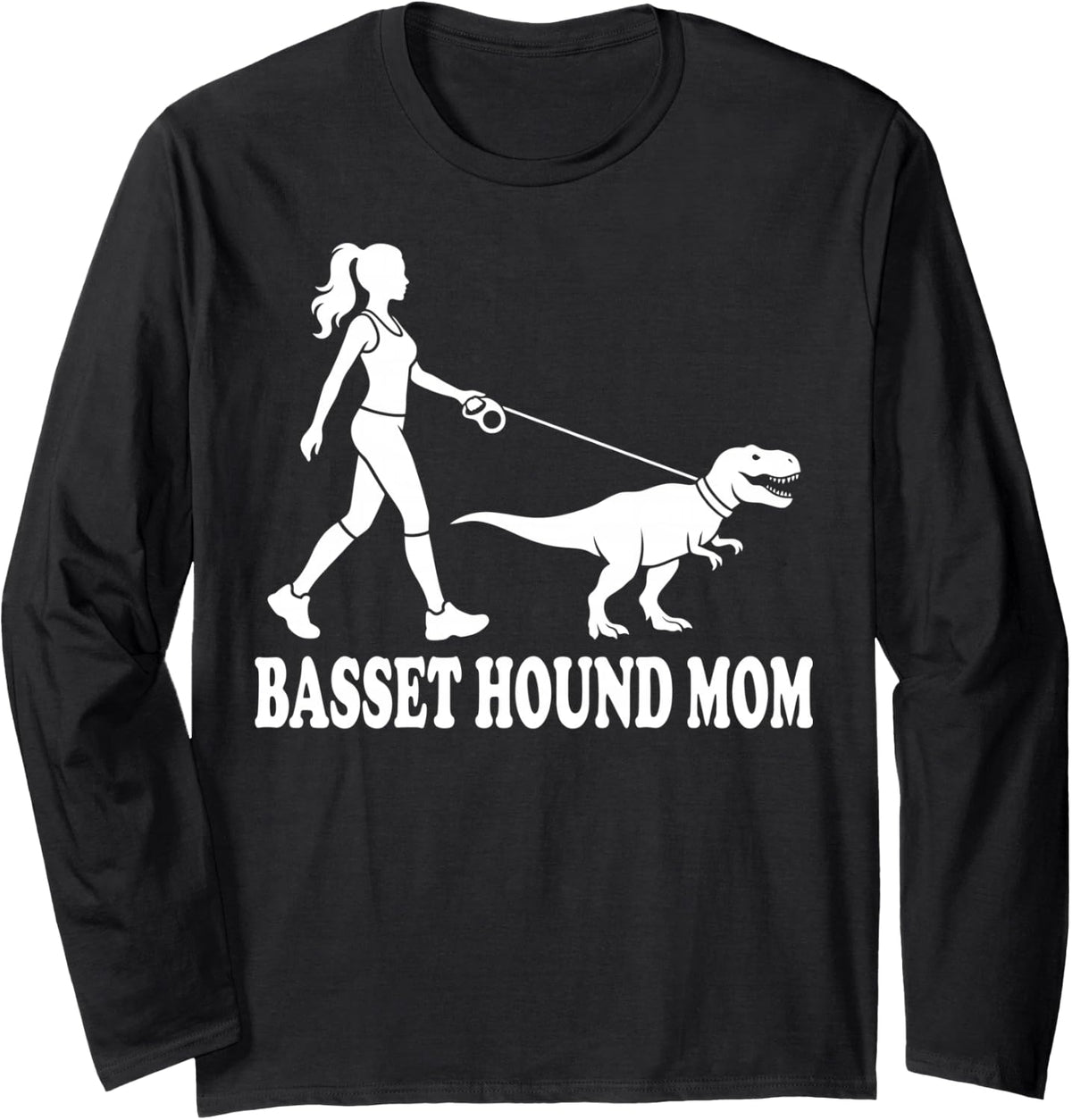 Basset Hound Mom Dinsoaur Long Sleeve T-Shirt - Adult Unisex Black