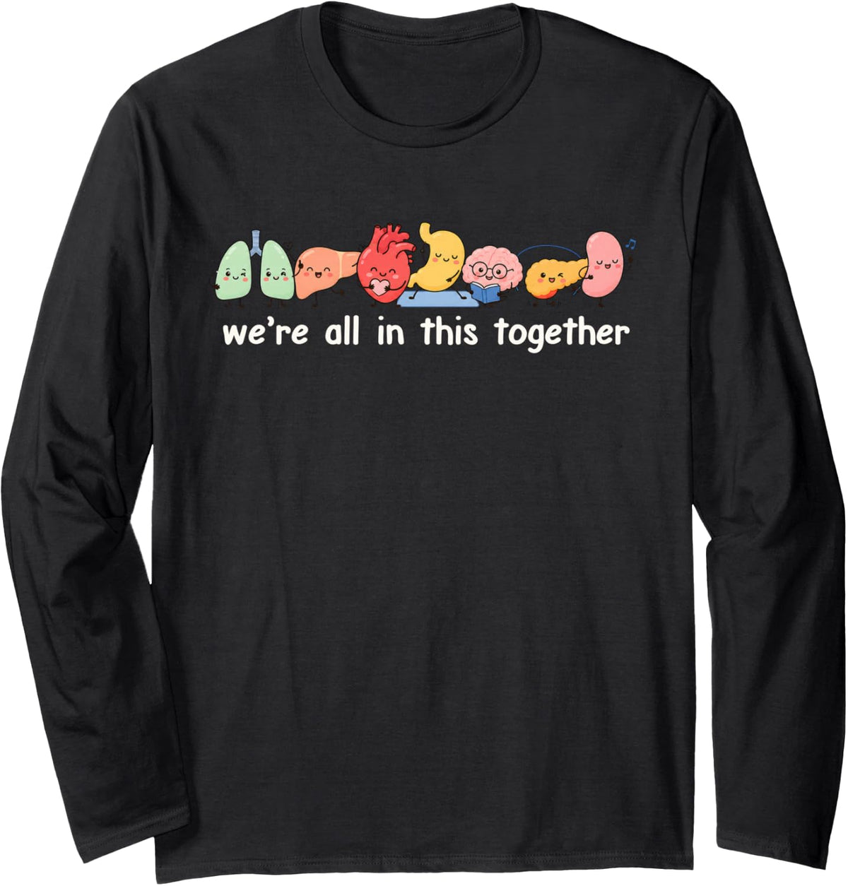 Cute Organ Friends Long Sleeve T-Shirt - Adult Unisex Black