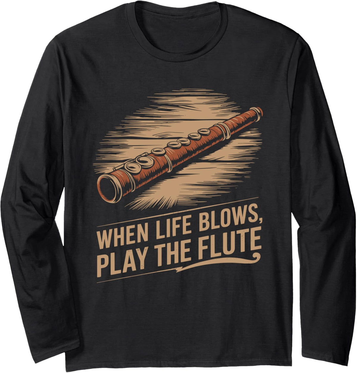 Flutist Classical Music and Flute Instrument Player Long Sleeve T-Shirt - Adult Unisex Black