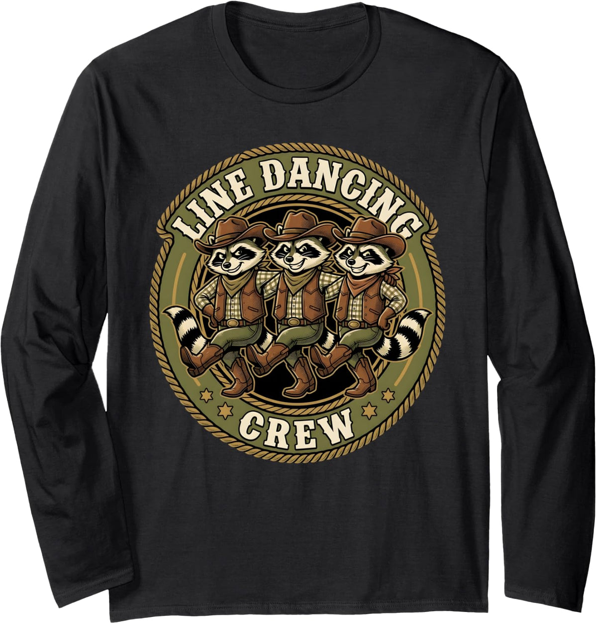 Line Dance Raccoon Line Dancing Line Dancer Long Sleeve T-Shirt - Adult Unisex Black
