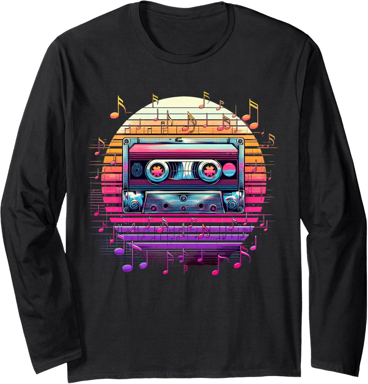 80s Tape Cassette Synthwave Vaporwave Long Sleeve T-Shirt - Adult Unisex Black