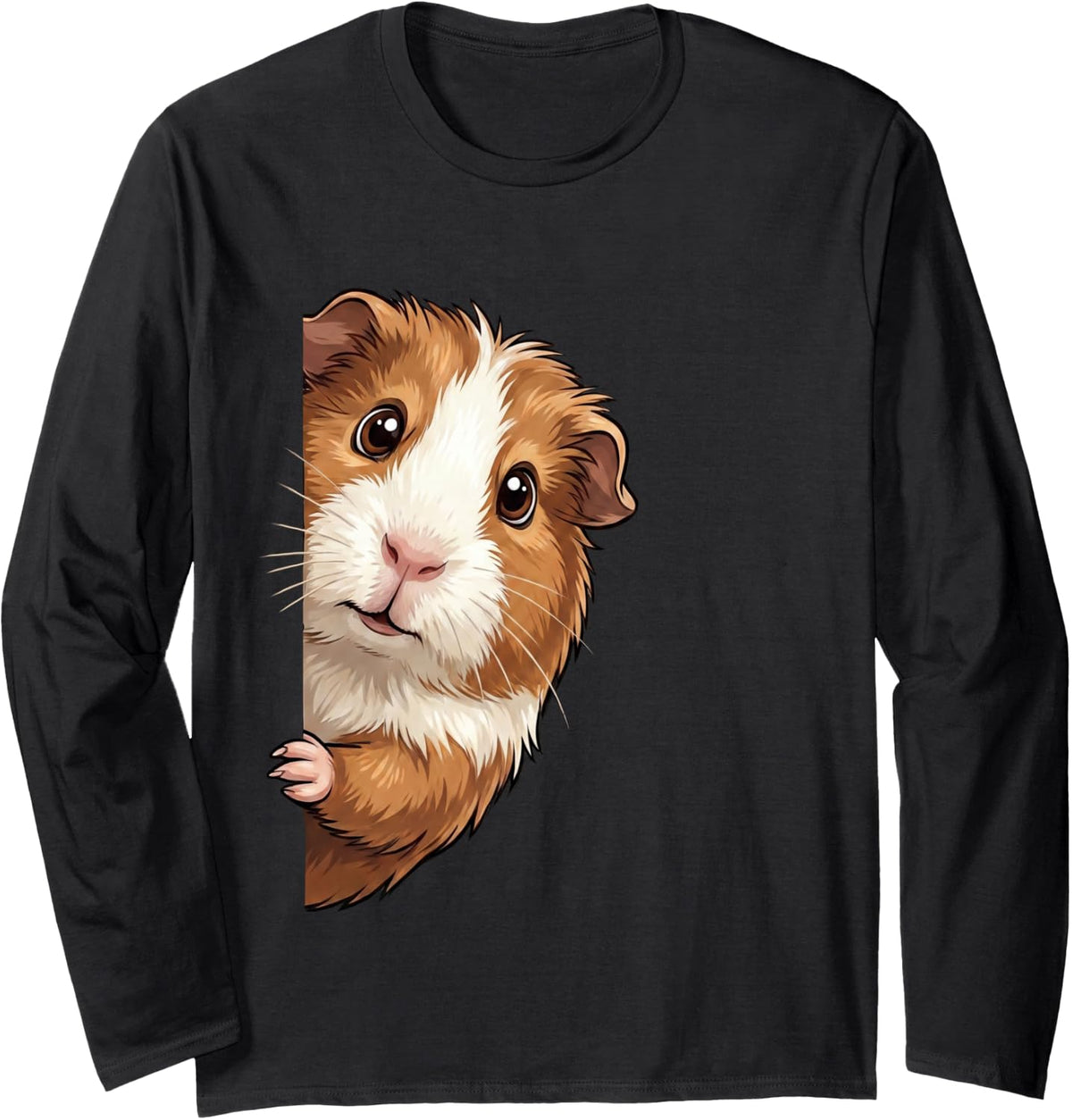 Funny Guinea Pig Peeking from Side Wildlife Animal Long Sleeve T-Shirt - Adult Unisex Black