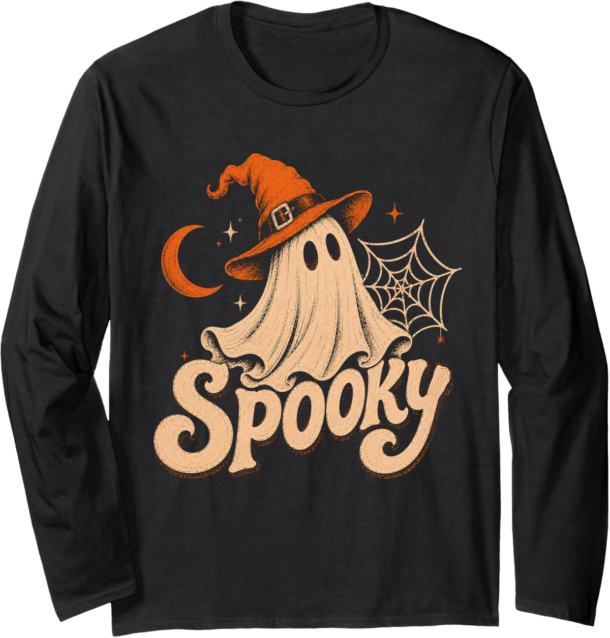 Cute Spooky Ghost Halloween Beanie with Moon Long Sleeve T-Shirt - Adult Unisex Black