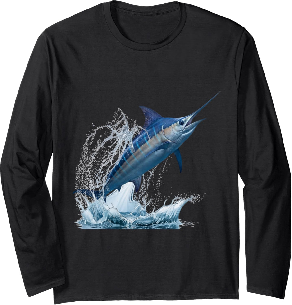 Blue Marlin Fishing Ocean Splash Sport Fishing Angler Retro Long Sleeve T-Shirt - Adult Unisex Black