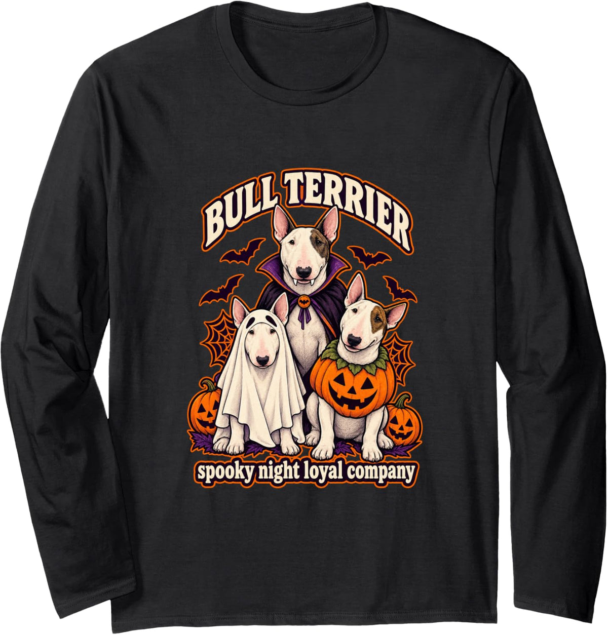 Bull Terrier - Spooky Night Loyal Company Halloween Long Sleeve T-Shirt - Adult Unisex Black