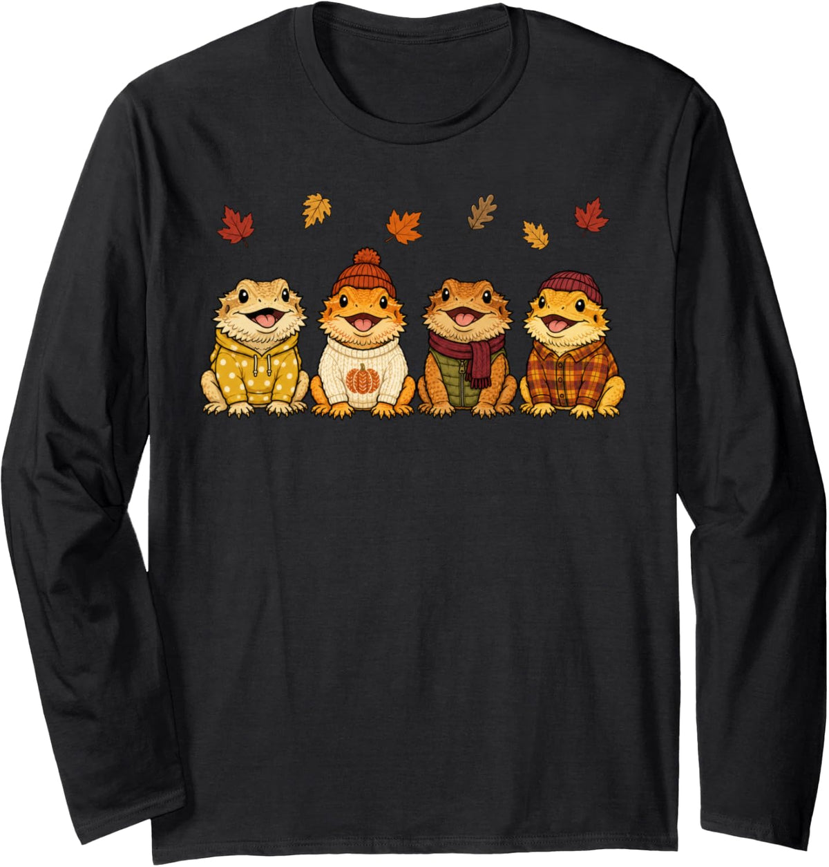 Bearded Dragon Fall Autumn Season Pumpkin Beardie Long Sleeve T-Shirt - Adult Unisex Black