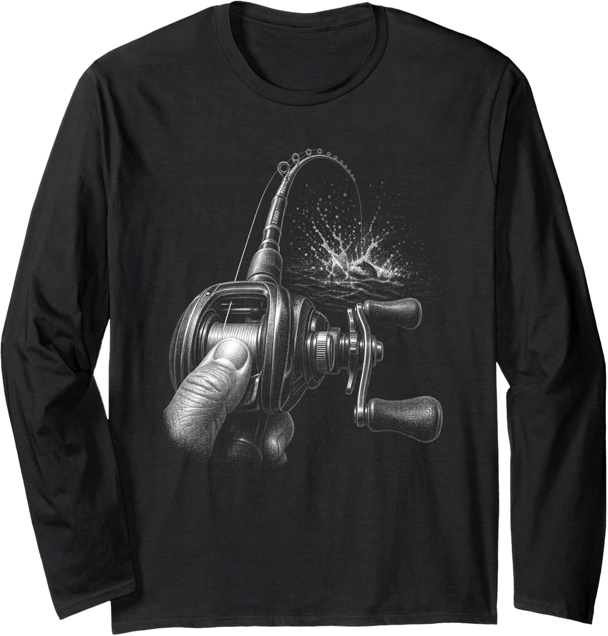 Baitcasting Rod & Reel for Bass Fishing and Offshore Anglers Long Sleeve T-Shirt - Adult Unisex Black
