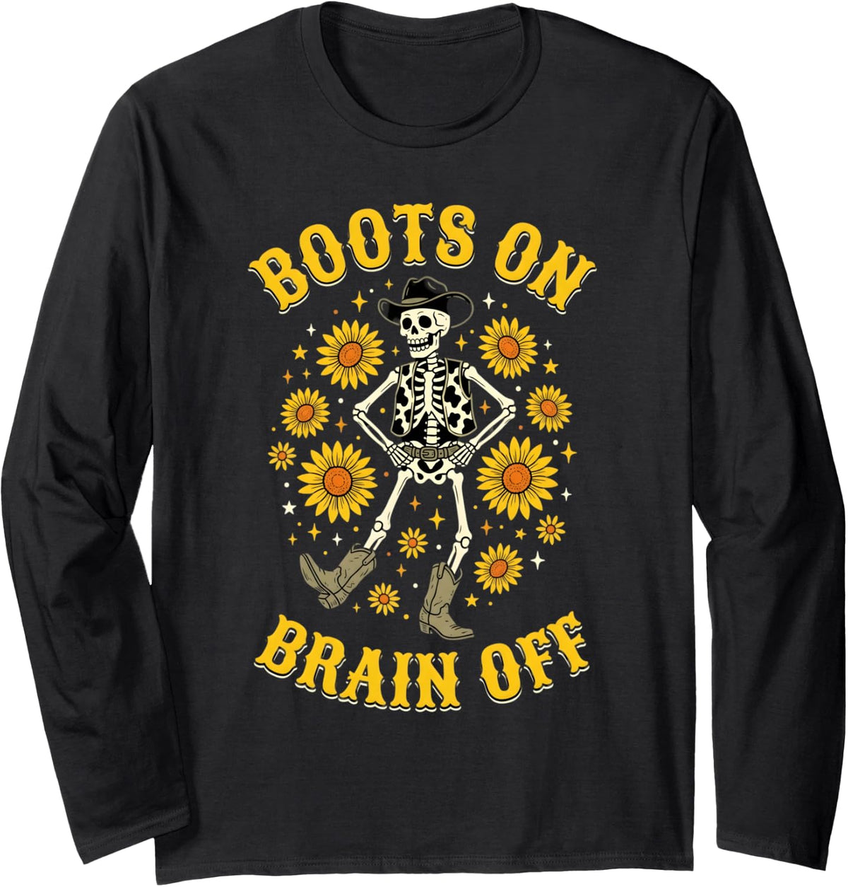 Line Dancing Skeleton Sunflower Line Dancer Line Dance Long Sleeve T-Shirt - Adult Unisex Black