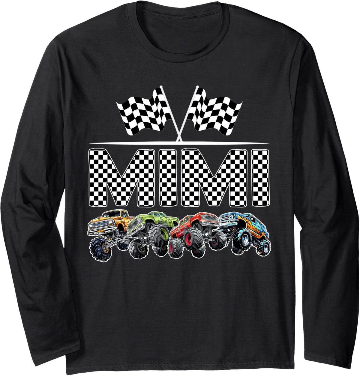 Mimi Retro Monster Truck Family Birthday Matching Long Sleeve T-Shirt - Adult Unisex Black