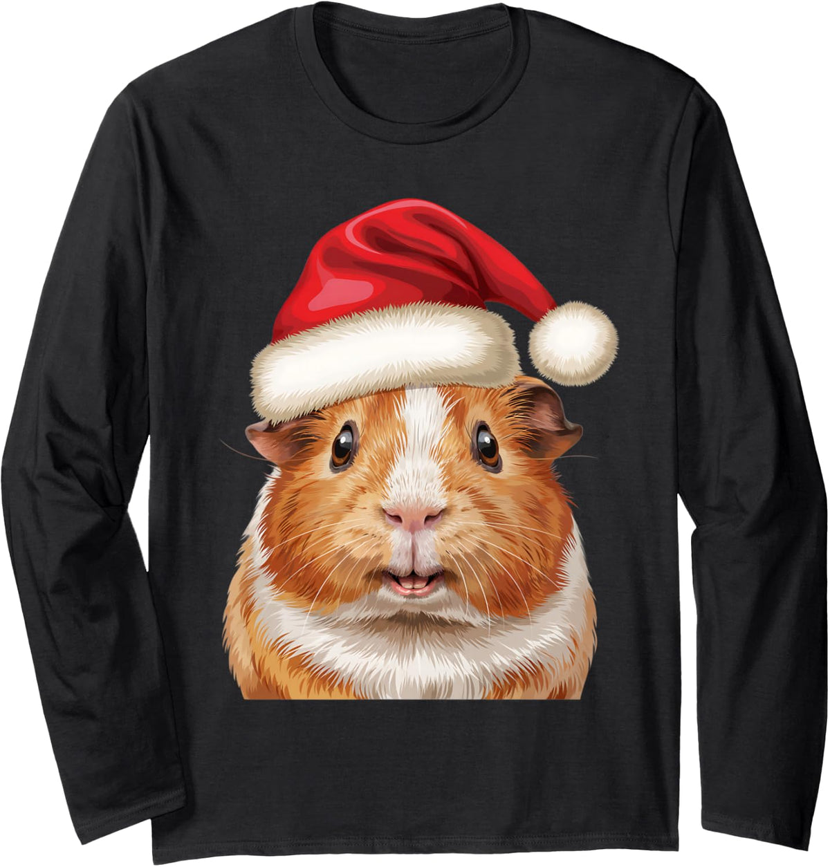 Guinea Pig Santa Hat Christmas Animal Lover Men Women Kid Long Sleeve T-Shirt - Adult Unisex Black