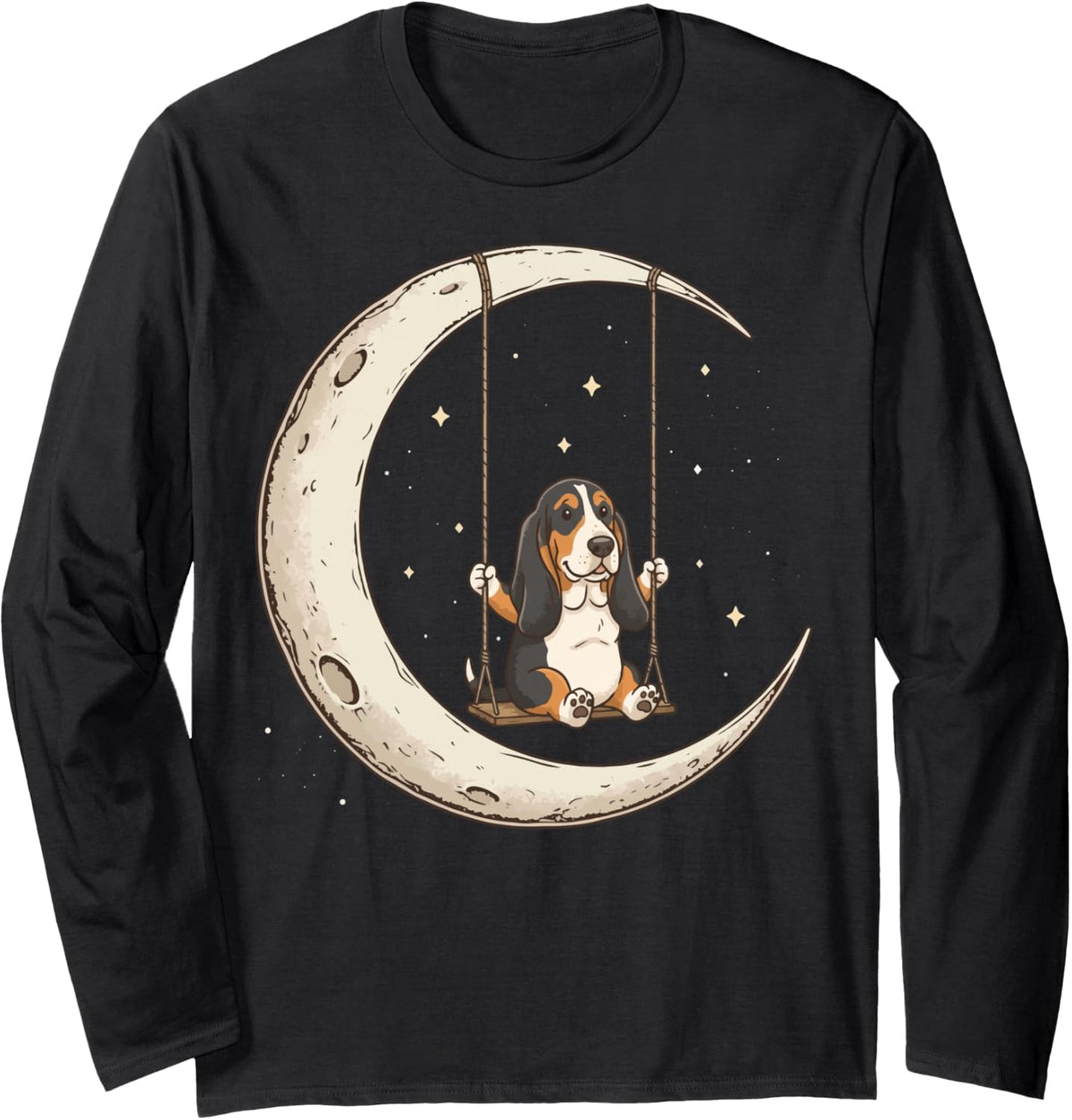 Basset Hound Moon Swing Long Sleeve T-Shirt - Adult Unisex Black