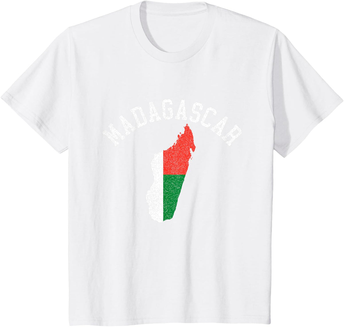 Patriotic Men Women Madagascar Flag Map Distressed T-Shirt - White