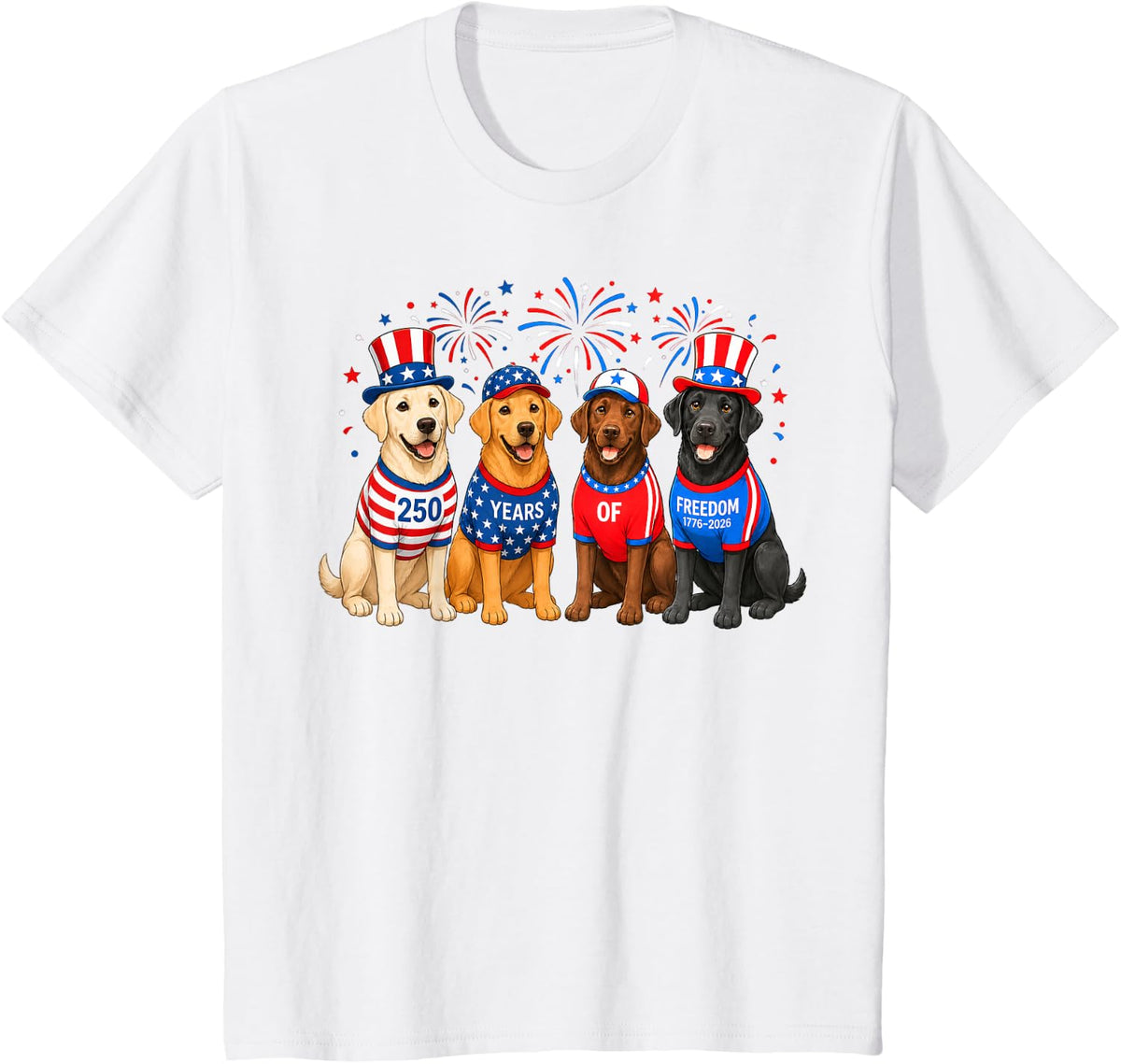 Cute 250 Anniversary USA Lab Dog Mom Dog Dad 4th of July T-Shirt - White