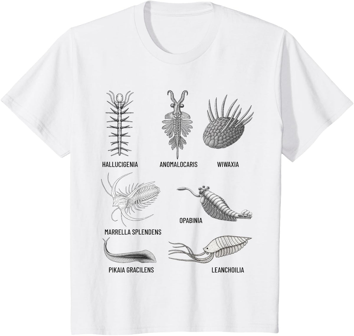 Cambrian Creatures Fossil Paleoart Evolution Science Lover T-Shirt - White