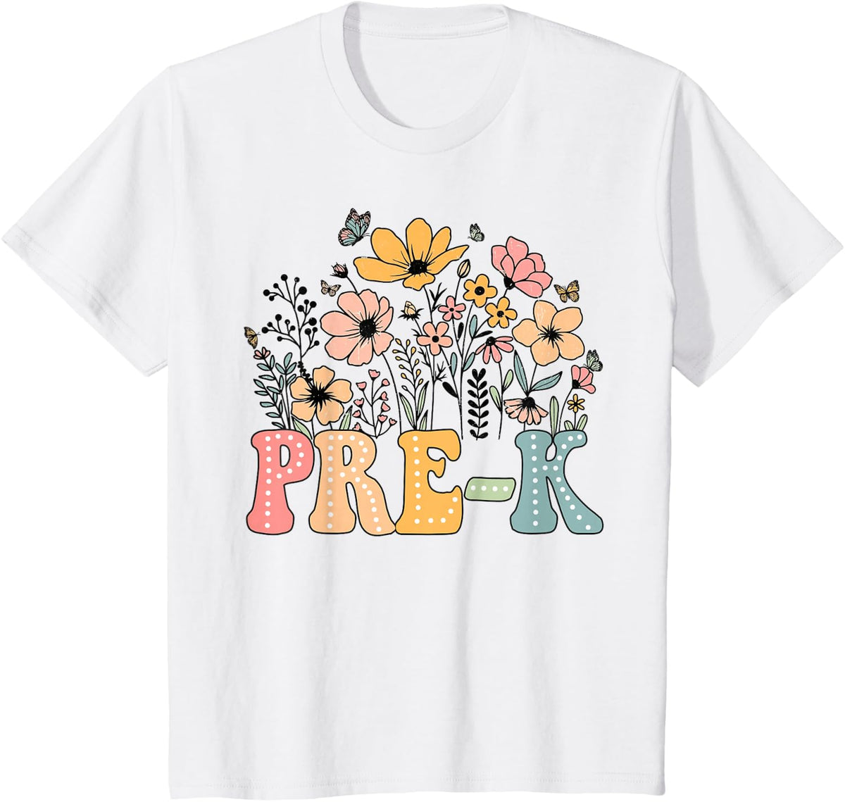 Wildflower Pre-K Preschool Team Floral Teacher Tees T-Shirts for Girls Back to School - White