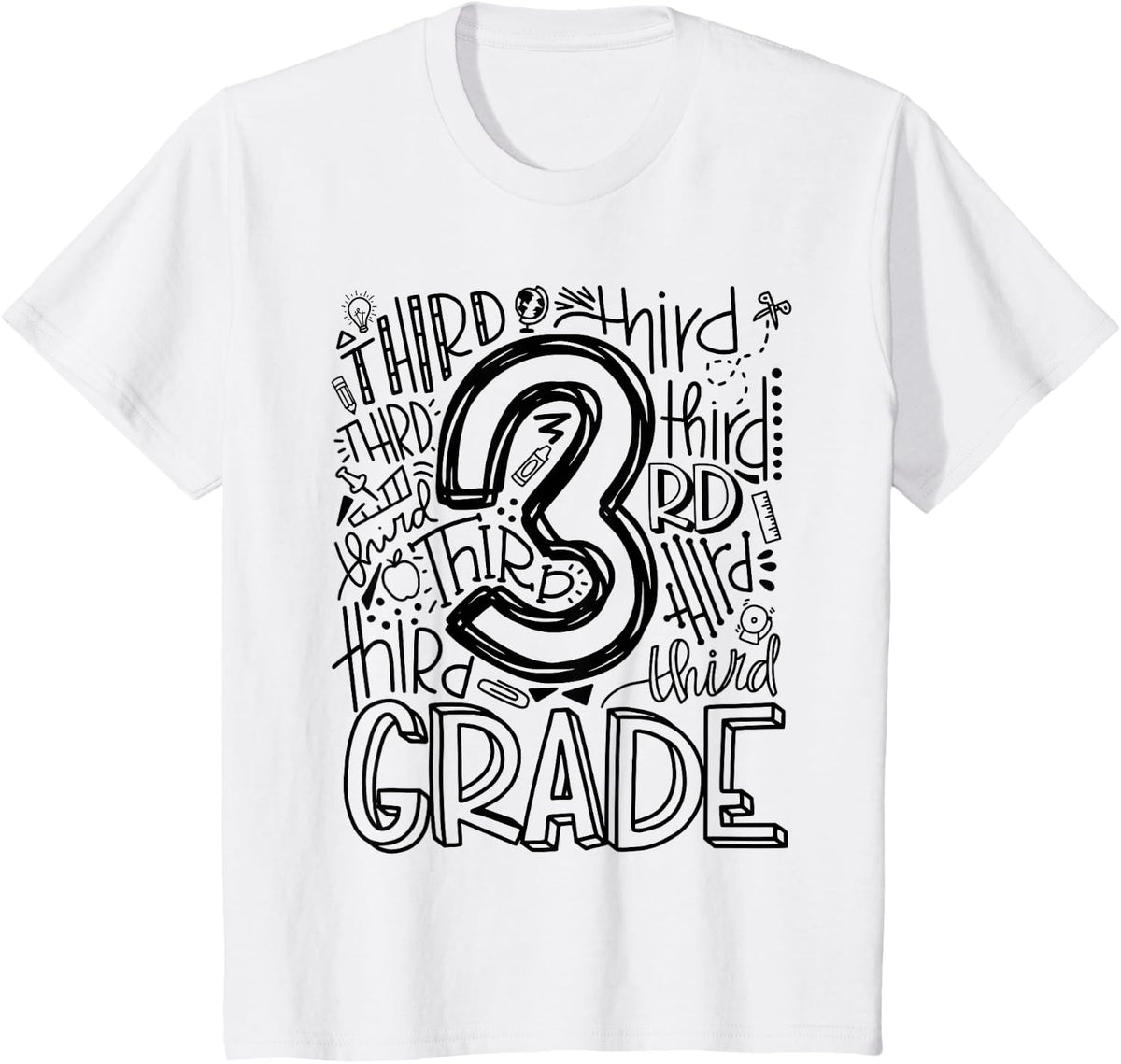 Third 3rd Grade Typography Back to School T-Shirt - White