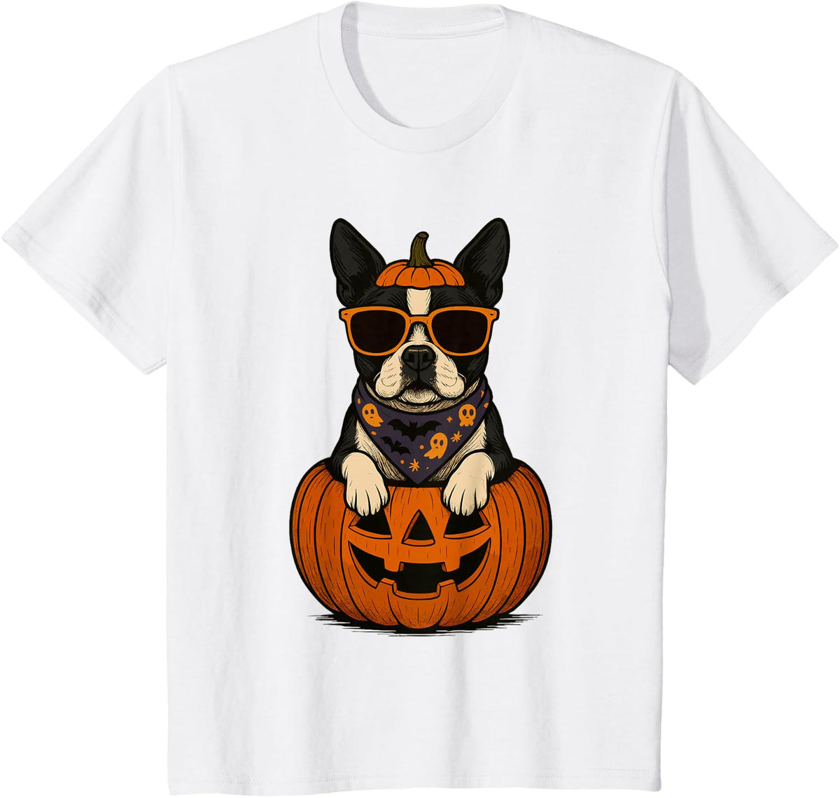 Spooky Boston Terrier Pumpkin Halloween Dog Lover T-Shirt - White