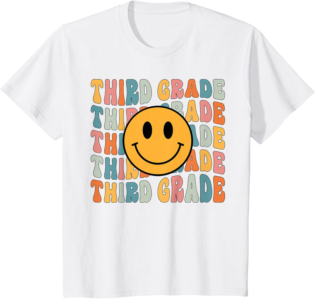 3rd Grade Teacher Squad Smile Face Retro Third Grade T-Shirt - White
