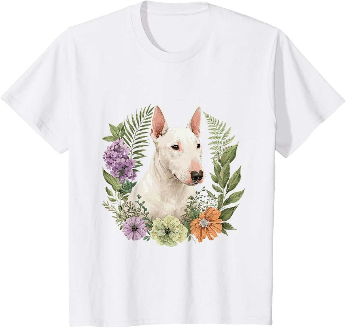 Dog Owner Dog Enthusiast Flowers Miniature Bull Terrier T-Shirt - White