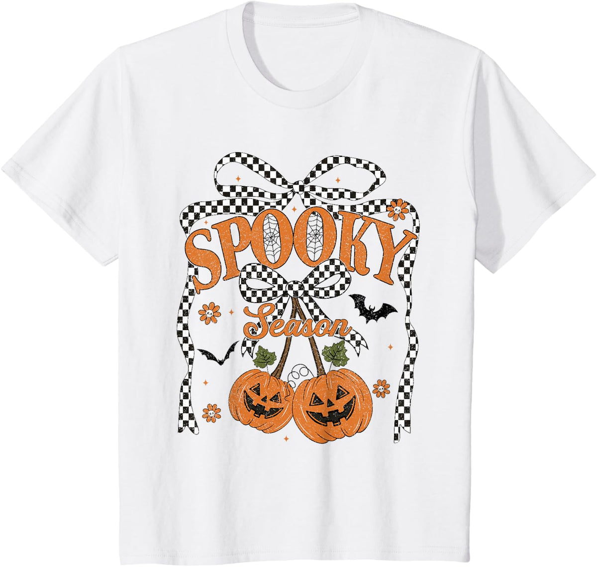 Preppy Spooky Season Pumpkin Cherries Autumn Girly Halloween T-Shirt - White
