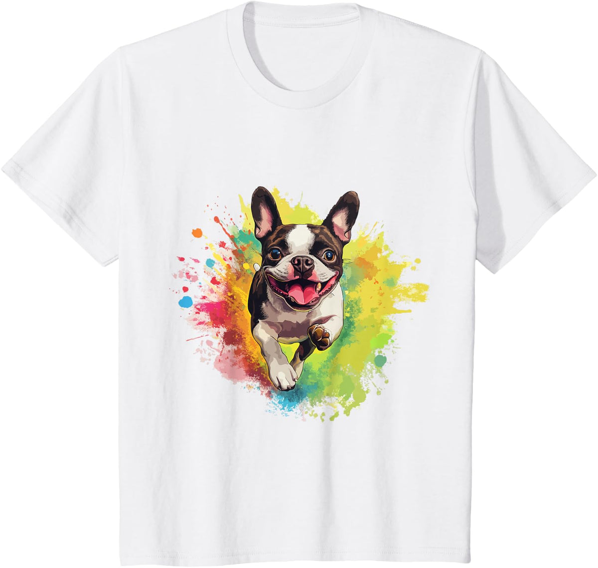 Boston Terrier Lover Colorful Splash Art Boston Terrier T-Shirt - White