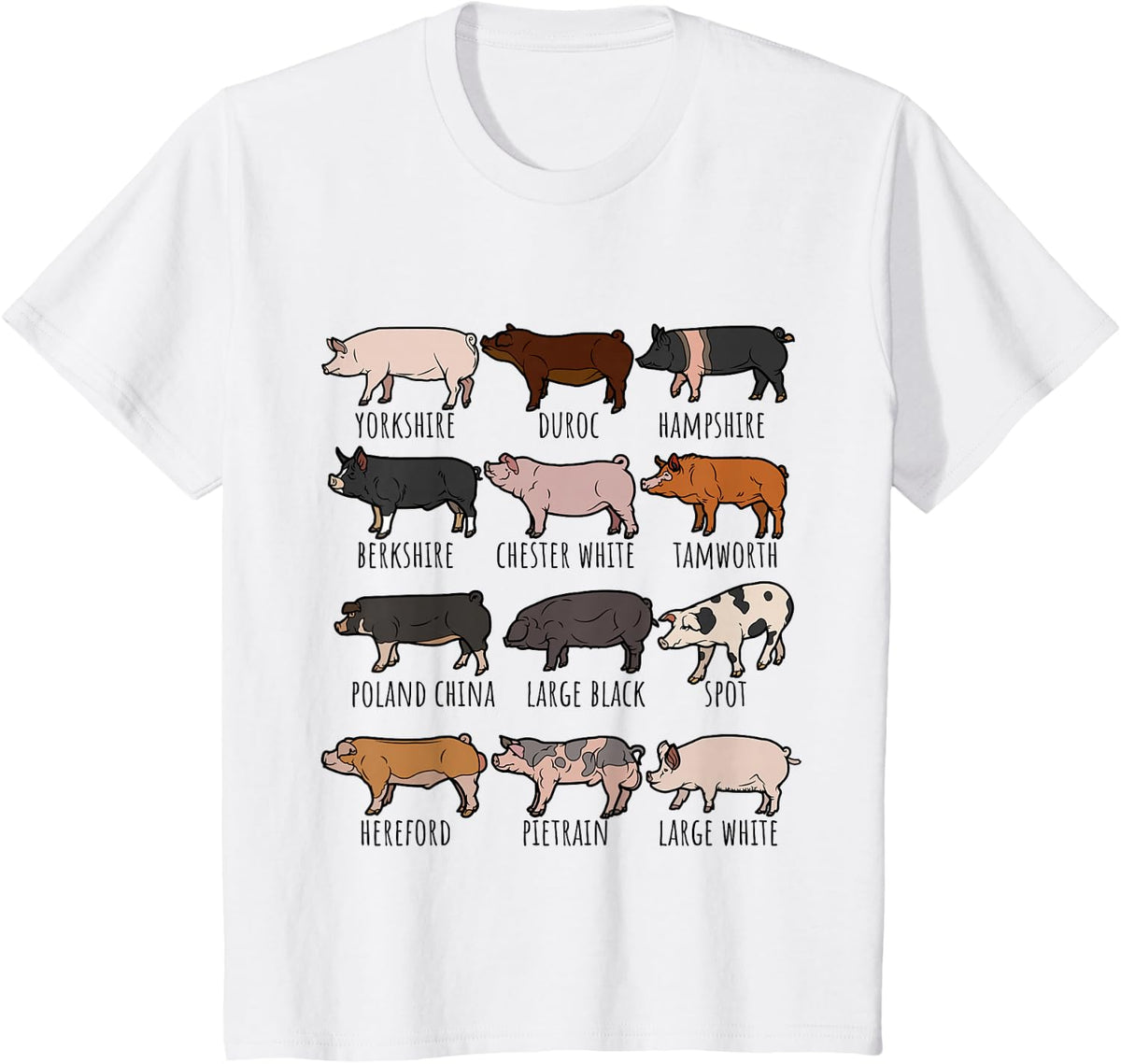 Type of Pigs Breeds Collection,Cute Piggery farm Pig Farmers T-Shirt - White