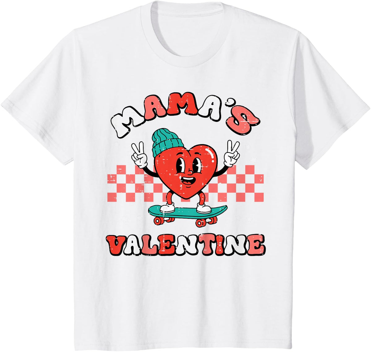 Kids Mamas Valentine Heart Skate Valentines Day Toddler Boys Kids T-Shirt - White