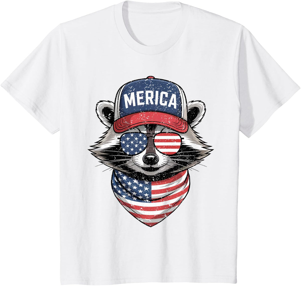 Raccoon 4th of July US American Flag Patriotic T-Shirt - White