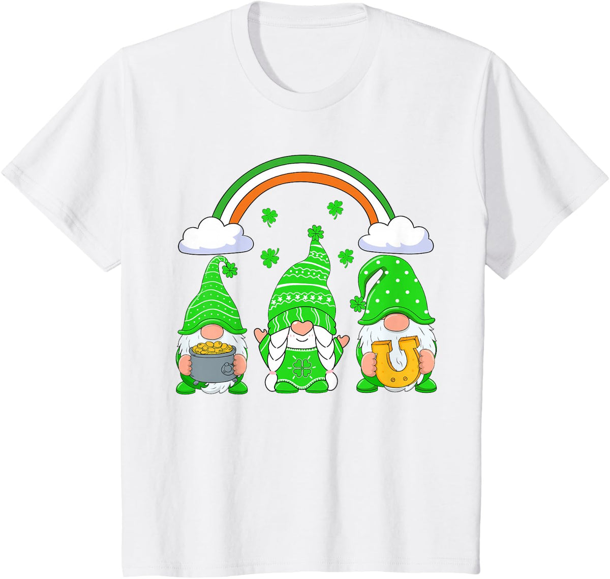 St Patricks Day Gnomes Shirt Shamrock Gnome Kids Women Girls T-Shirt - White