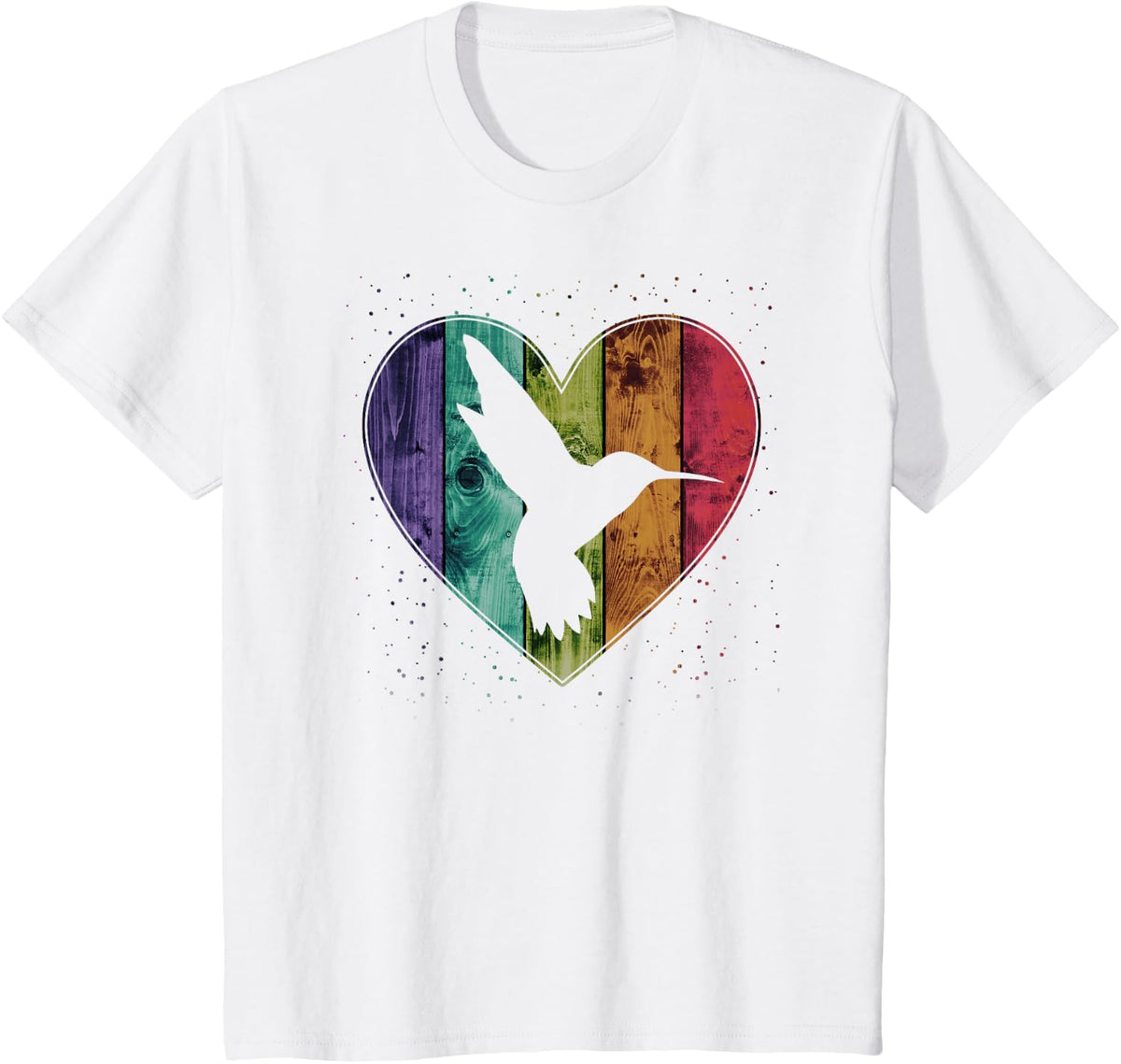 Distressed Wooden Heart Hummingbird Colorful T-Shirt T-Shirt - White