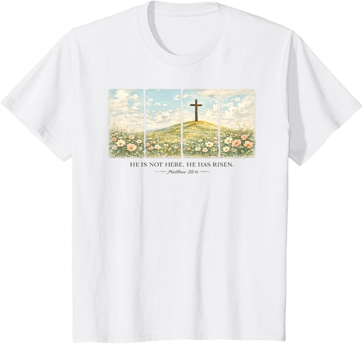 He is Risen Christian Wildflower Easter T-Shirt - White