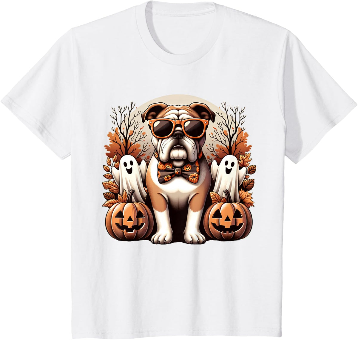 Funny Halloween Bulldog Dog Lover Spooky Season Bull Dog T-Shirt - White