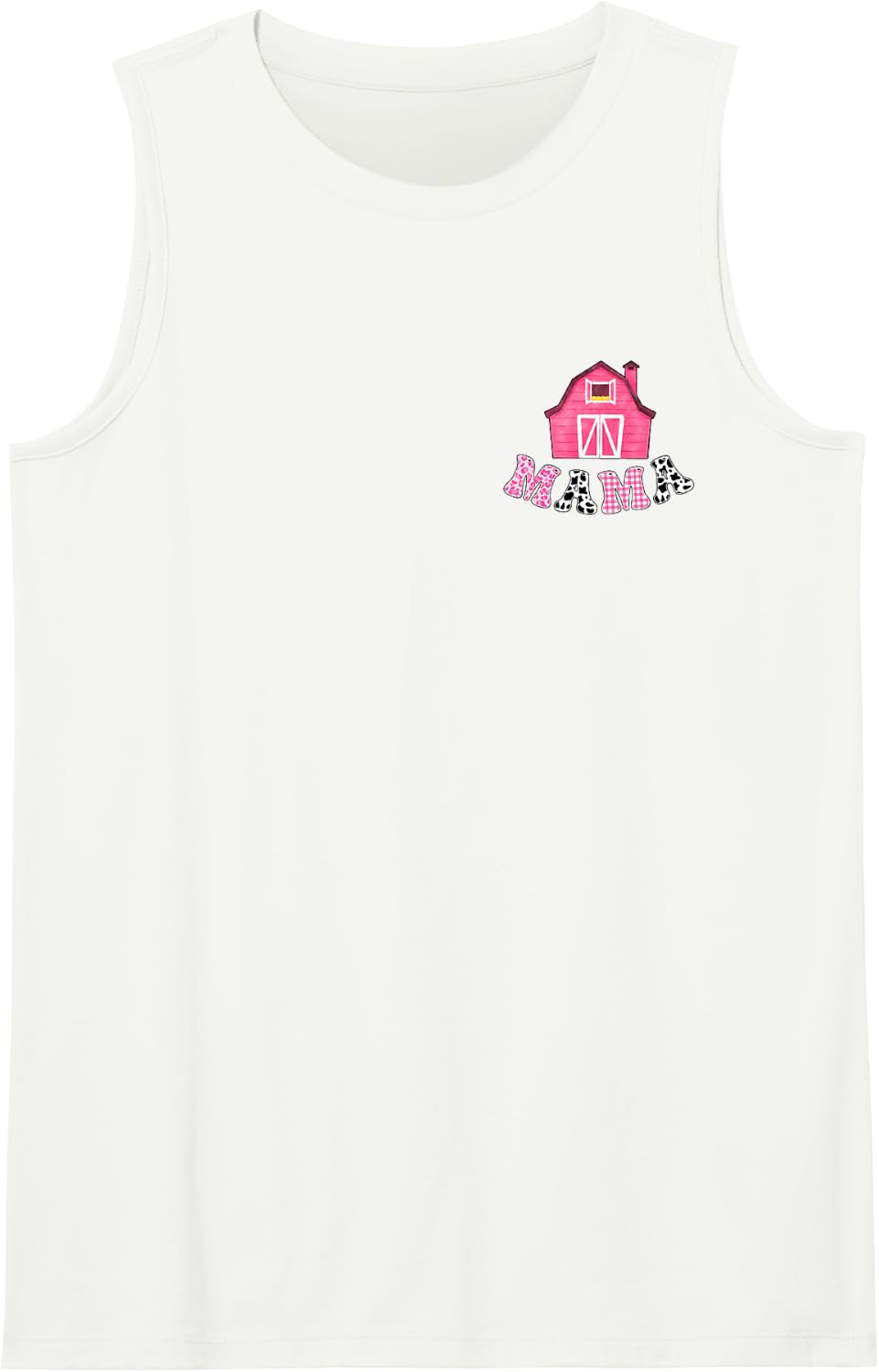Mama Pink Barn Cow Print Farm Birthday Girls Kids Family Sleeveless Tank Top - White