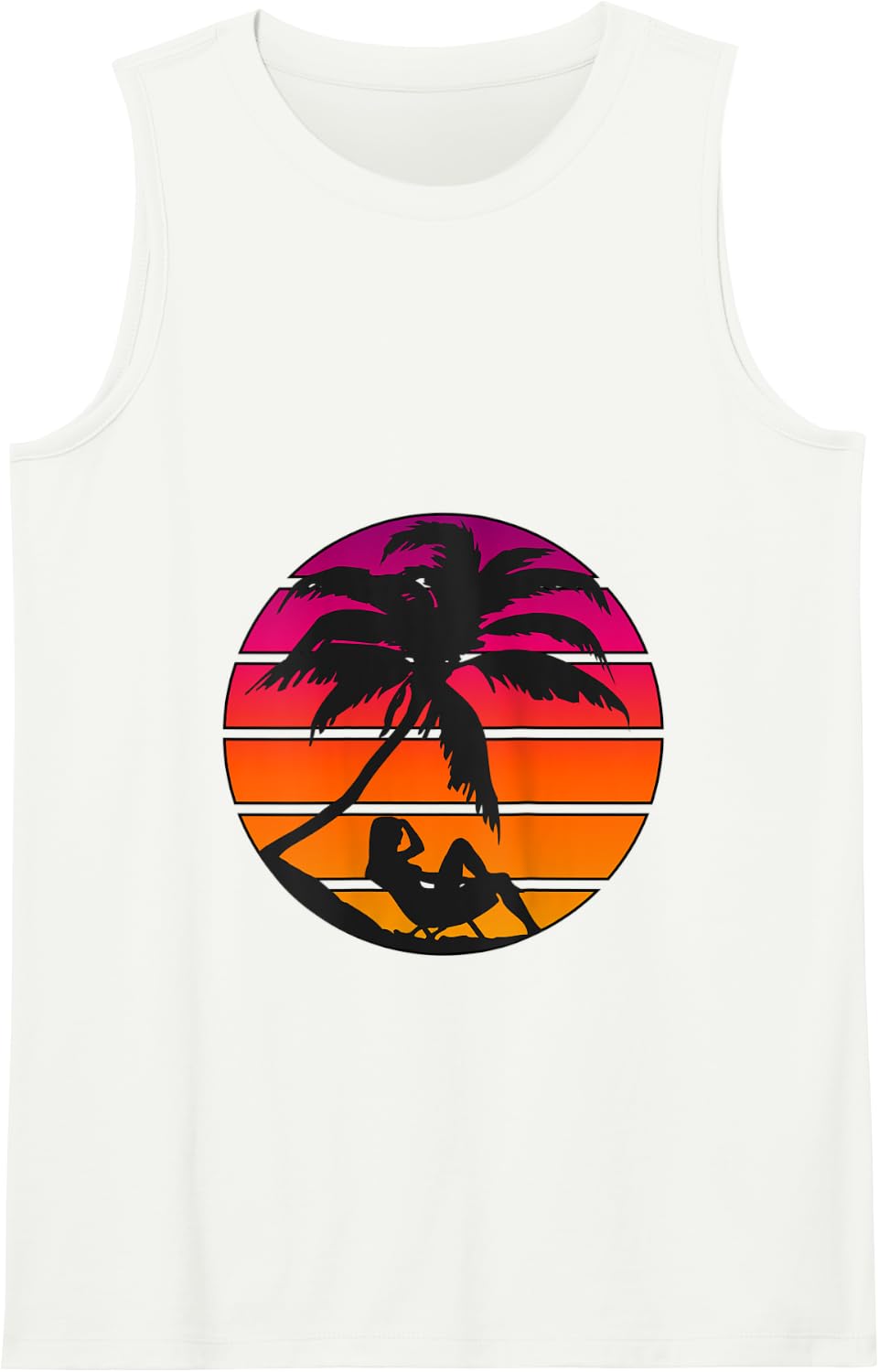 Synthwave Inspired Palm Tree Beach Sunset Tank Top - White
