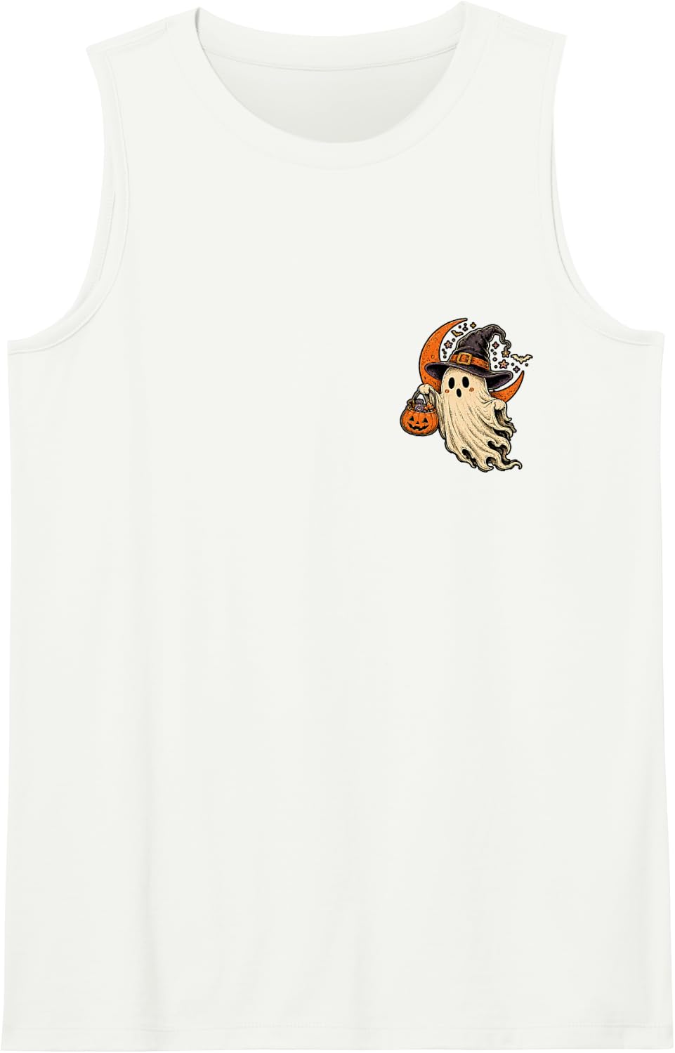 Spooky Season Ghost Witch Halloween Vibes Front and Back Tank Top - White