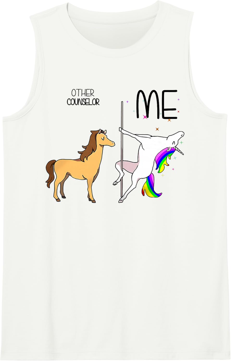 Unicorn Pole Dancing Other Counselor Me Sleeveless Tank Top - White