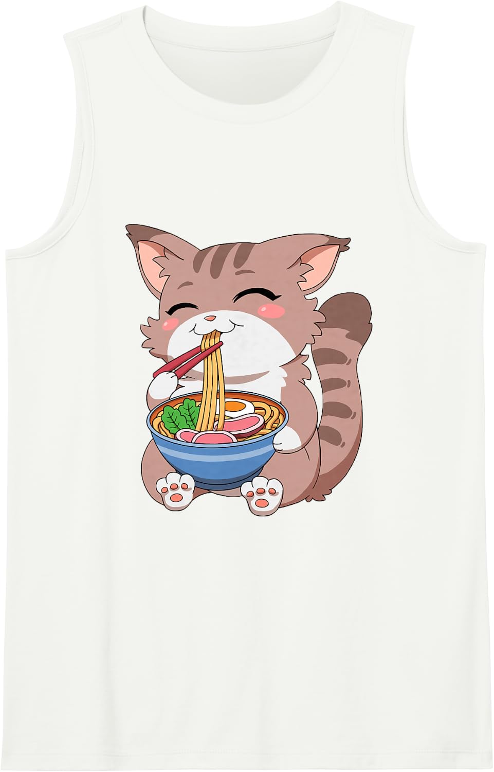 Japanese Kawaii Anime Cat Ramen Cat Sleeveless Tank Top - White