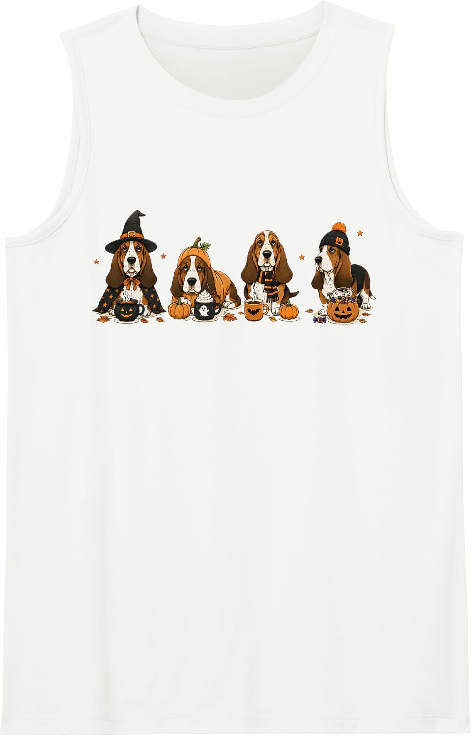 Basset Hound Halloween Spooky Basset Hound Dog Tank Top - White