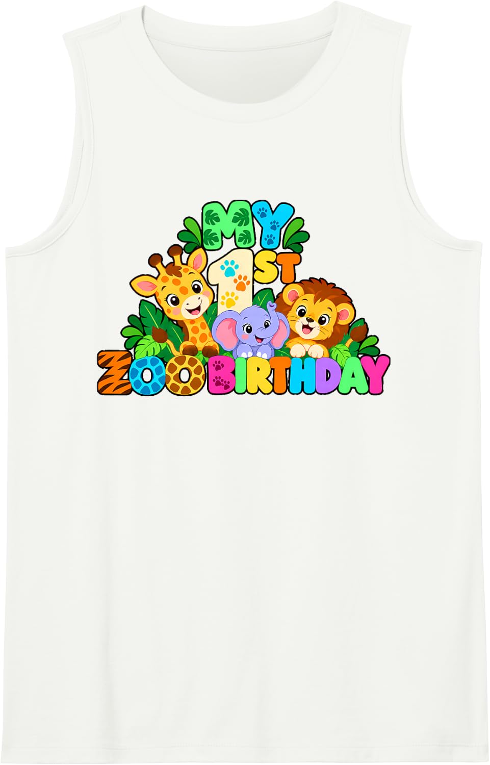 1st Birthday Age 1 Year Old Jungle Zoo Party Zoo Birthday Sleeveless Tank Top - White
