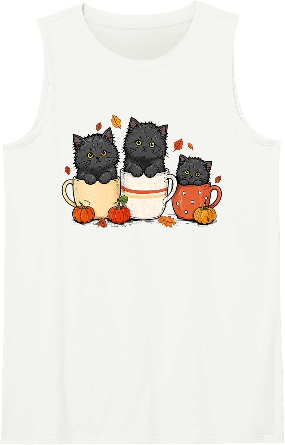 Black Cat Fall Vibes Cat Halloween Pumpkin Spooky Season Tank Top - White