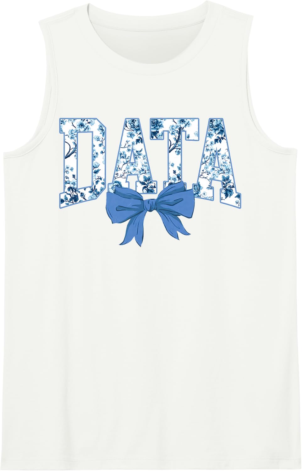 Blue Floral Bow Coquette Data Behavioral Analyst Engineer Sleeveless Tank Top - White